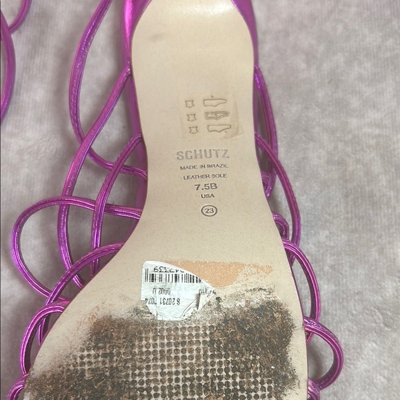 GUC Schutz Women's 7.5 Dark Metallic Pink Purple Strappy Heels‎ Leather - Picture 3 of 9